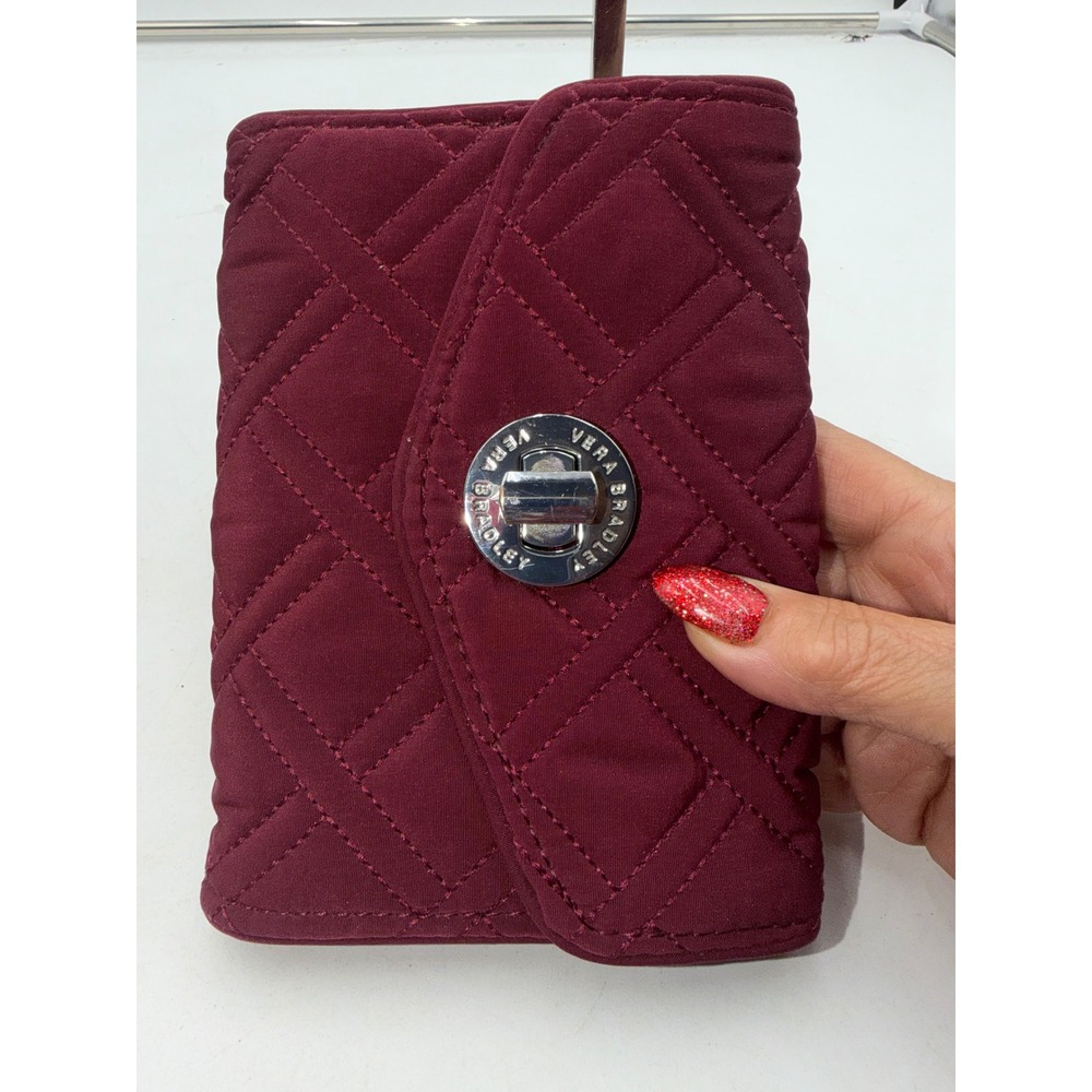 Vera Bradley Burgundy Quilted Microfiber Turn Lock Wallet Clutch Wine Red - Picture 2 of 9